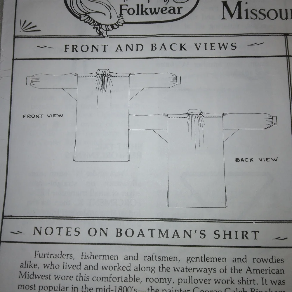 PATTERN Folkwear 204 Missouri River Boatman's Shirt, vintage, W sz 6-20,…